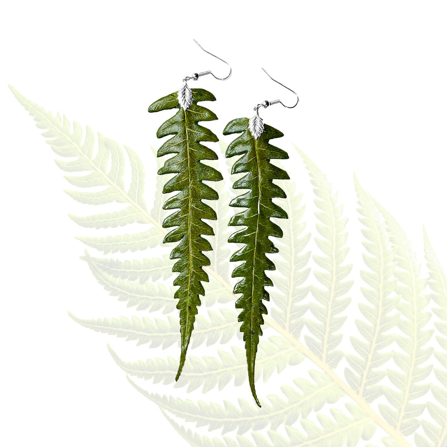 Hāpuʻu Fern Earrings - Silver, Large