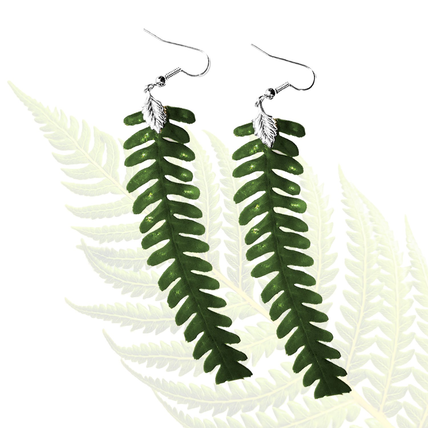 Hāpuʻu Fern Earrings - Squared - Silver, Large