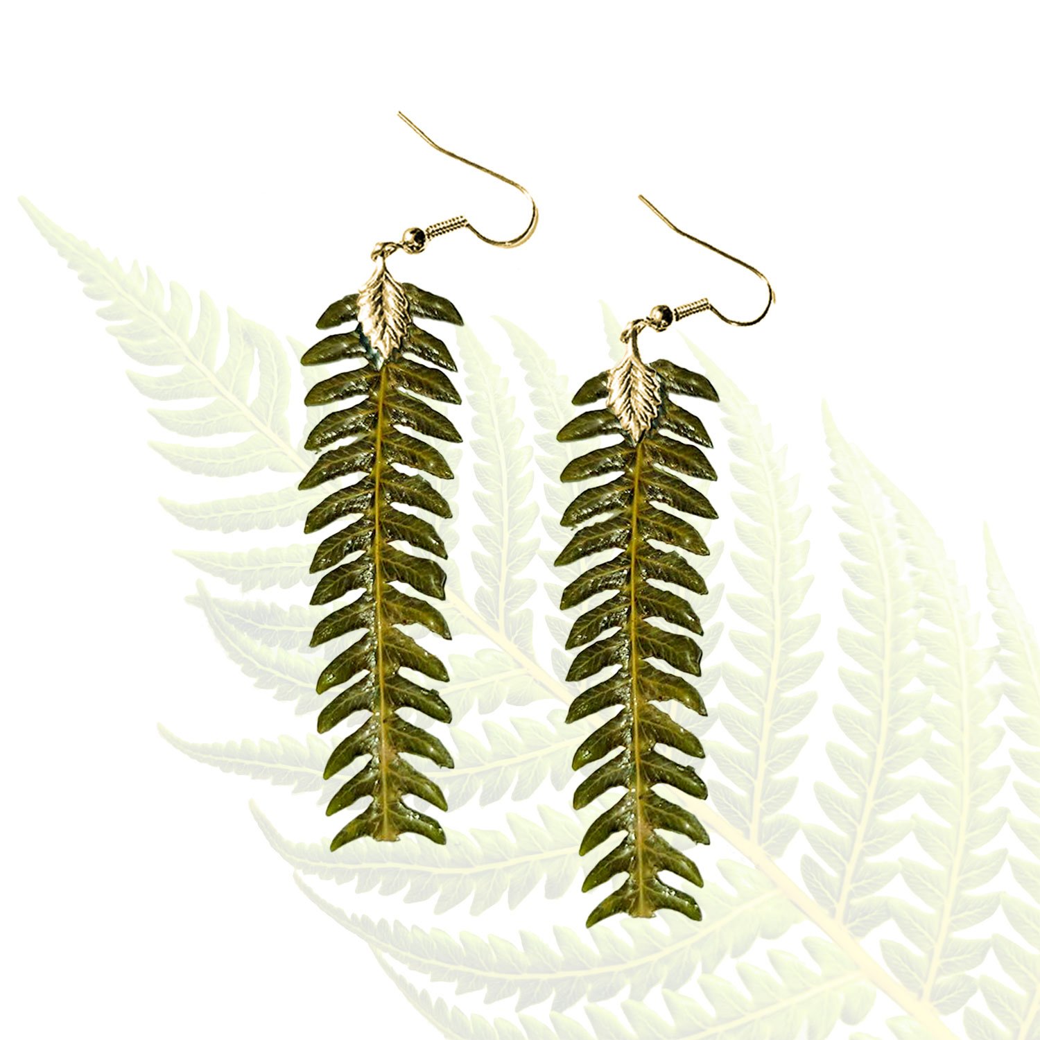 Hāpuʻu Fern Earrings - Squared - Gold, Medium