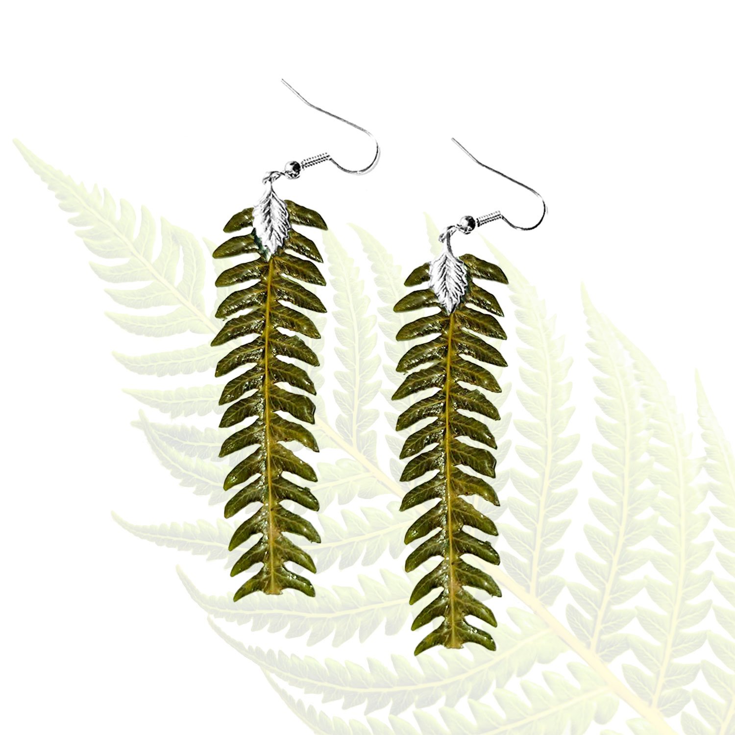 Hāpuʻu Fern Earrings - Squared - Silver, Medium